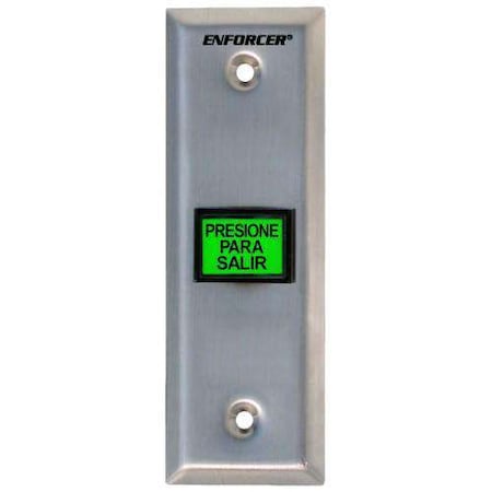 Seco-Larm Illuminated green "PUSLM-SH-TO-EXIT" button. Can replace with included "PRESIONE PARA SAL SLM-SD-7103GC-PEQ